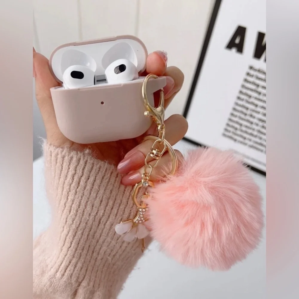 Soft Silicone Protective Case with Keychain and‎ Cute Fur Pom Pom Ball